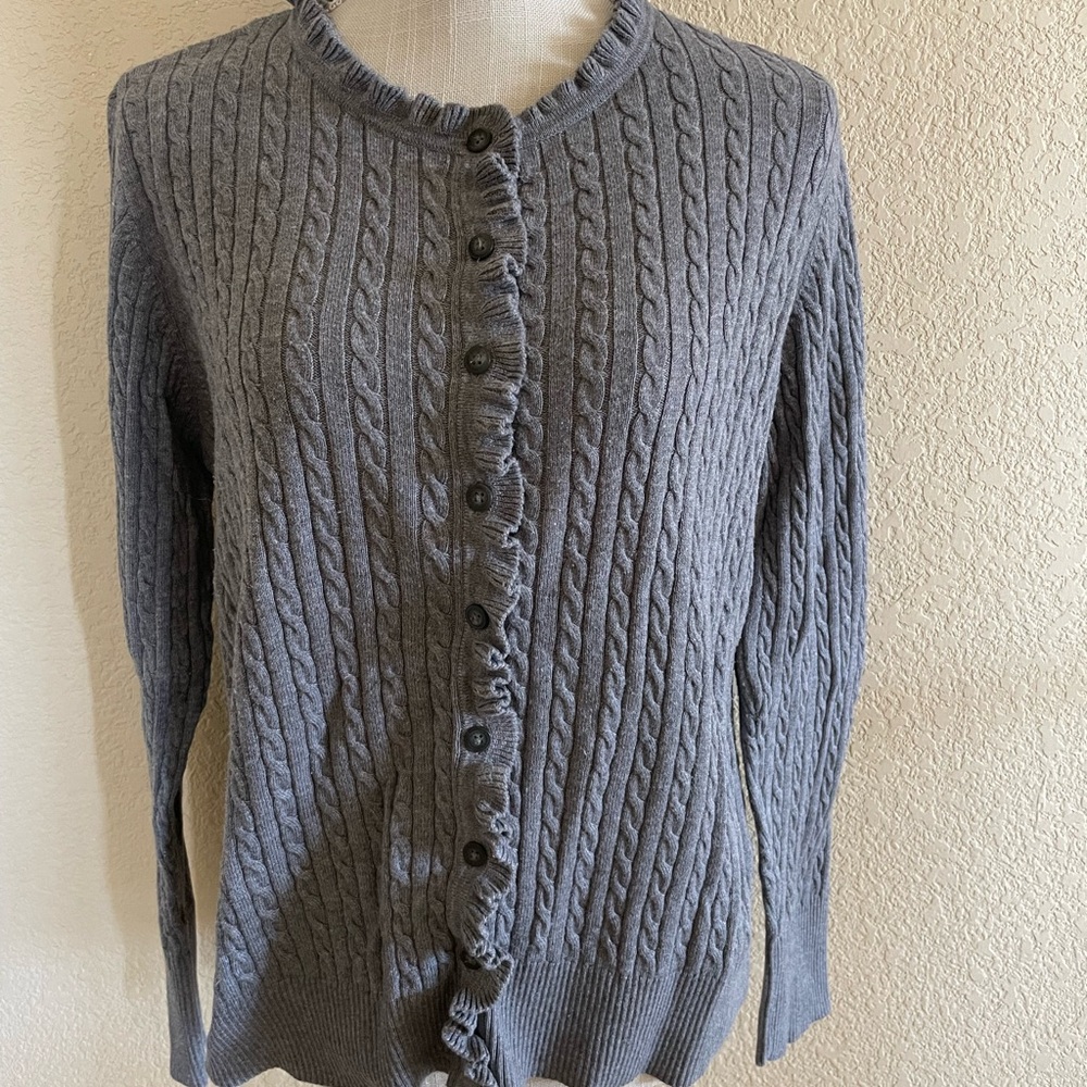Eddie Bauer Gray Cable Knit Cardigan Size XLP